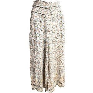 Boho Printed Smocked Waist Maxi Skirt - Cream/Multi